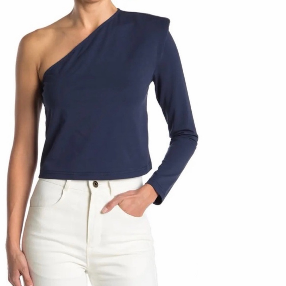 Walter Baker Berkley Top navy one shoulder padded long sleeve size large